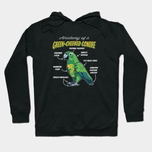 Funny Anatomy of a Green Cheek Conure Pet Bird Lover Hoodie